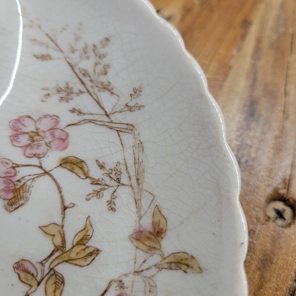 Antique Wheelock China Store Crescent Shape Bone Trinket Jewelry Dish Floral USA - Picture 6 of 9